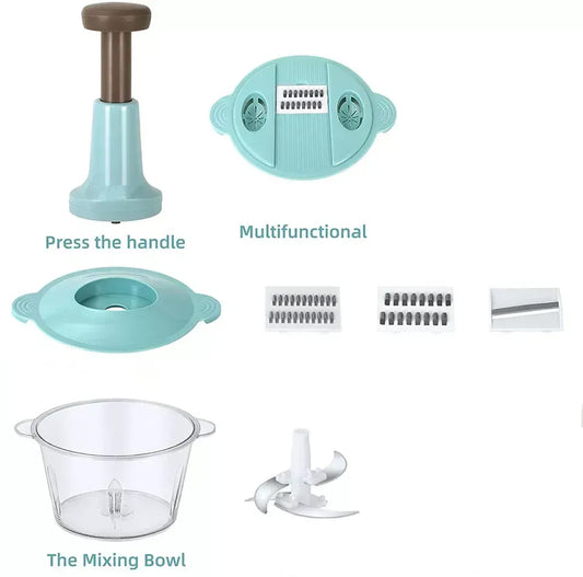 2L Hand Push Chopper – Chop Veggies & Meat Fast + 3 Bonus Blades!