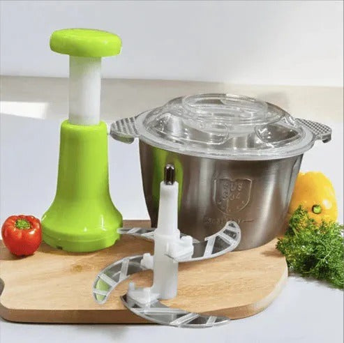 2L Manual Stainless Steel Food Chopper – Hand Push with 4 Blades