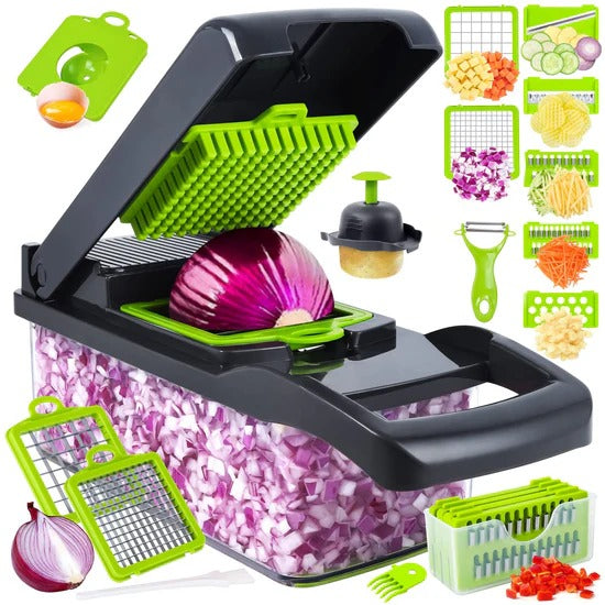 16-in-1 Multifunctional Vegetable and Fruit Cutter, Slicer, Dicer, Chopper, Peeler, Manual Kitchen Tool for Efficient Meal Prep