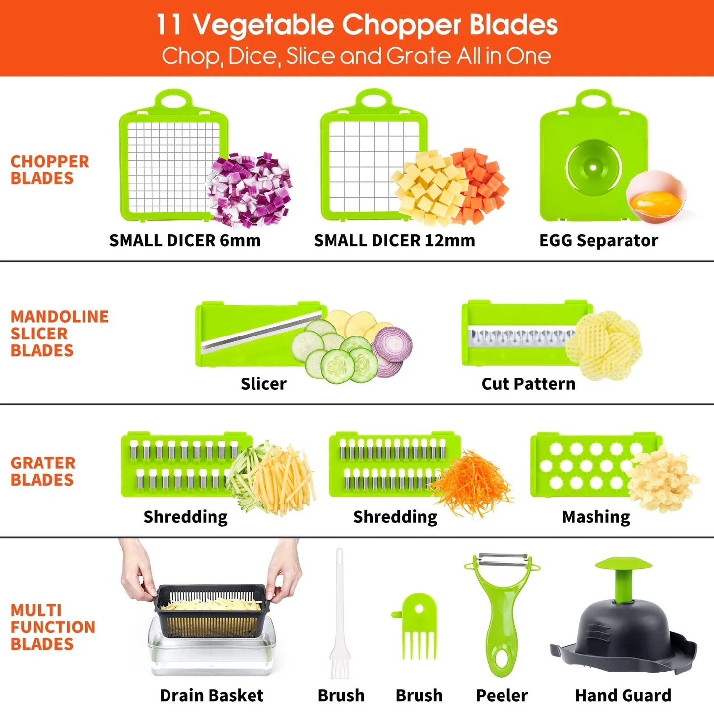 16-in-1 Multifunctional Vegetable and Fruit Cutter, Slicer, Dicer, Chopper, Peeler, Manual Kitchen Tool for Efficient Meal Prep