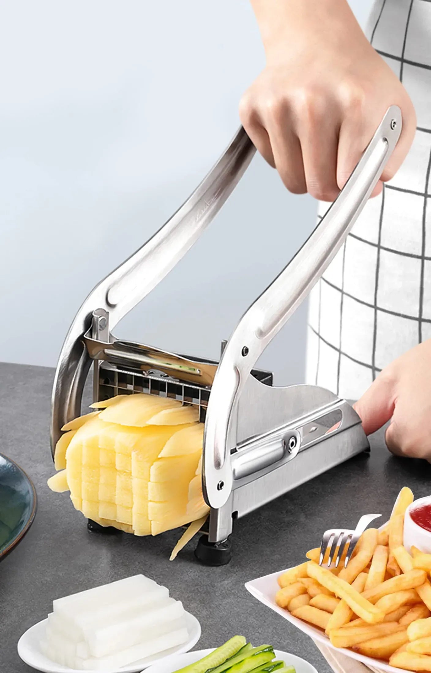 Potato Chipper & Slicer Cutter – Stainless Steel French Fry Maker