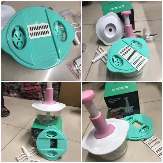 2L Hand Push Chopper – Chop Veggies & Meat Fast + 3 Bonus Blades!